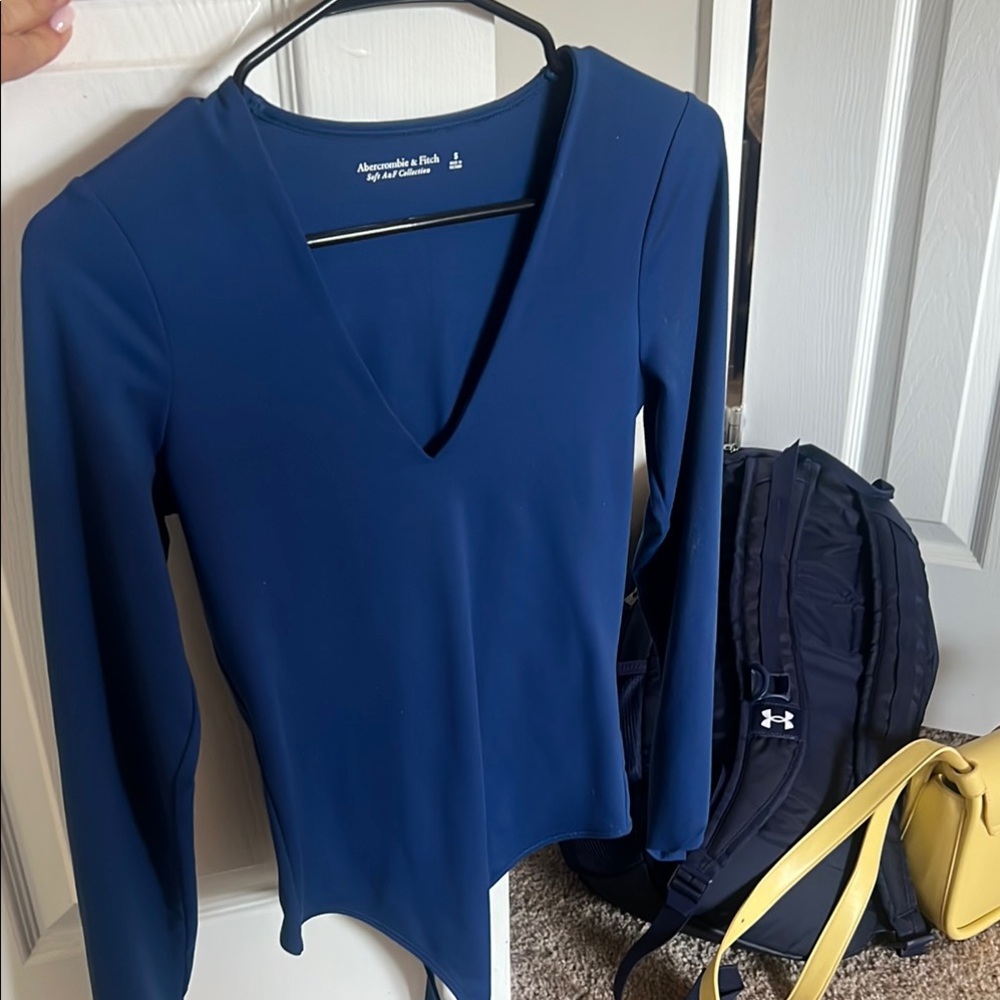 Abercrombie Blue Asymmetrical Long Sleeve Bodysuit